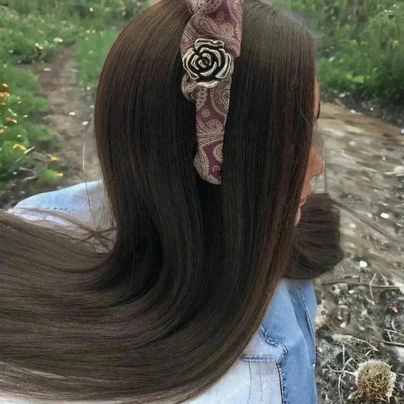 Purple Paisley Crown Silk Artisan Handcrafted Headband Elegant Hair Accessory - Picture 3 of 9